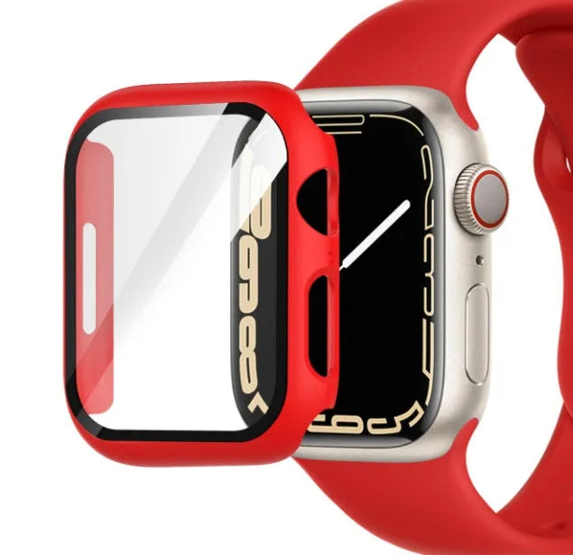 PC tempered film Apple Watch case with tempered glass front and PC back shell in multiple colours