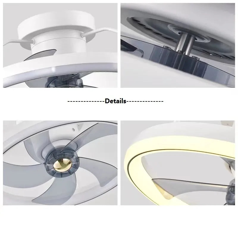 500mm diameter modern ceiling fan with integrated light and acrylic lampshade