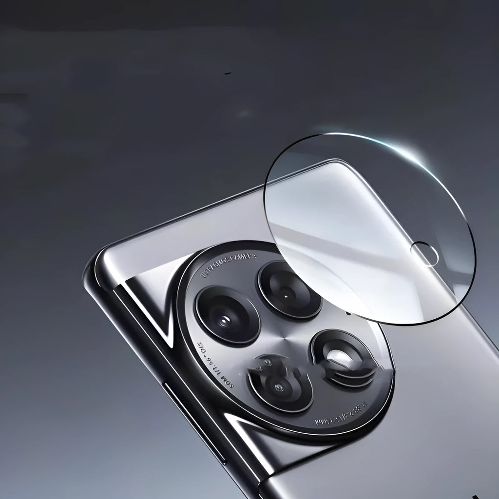 Tempered glass lens protector for OnePlus 12, 11, and Find N3 smartphones with black ring design