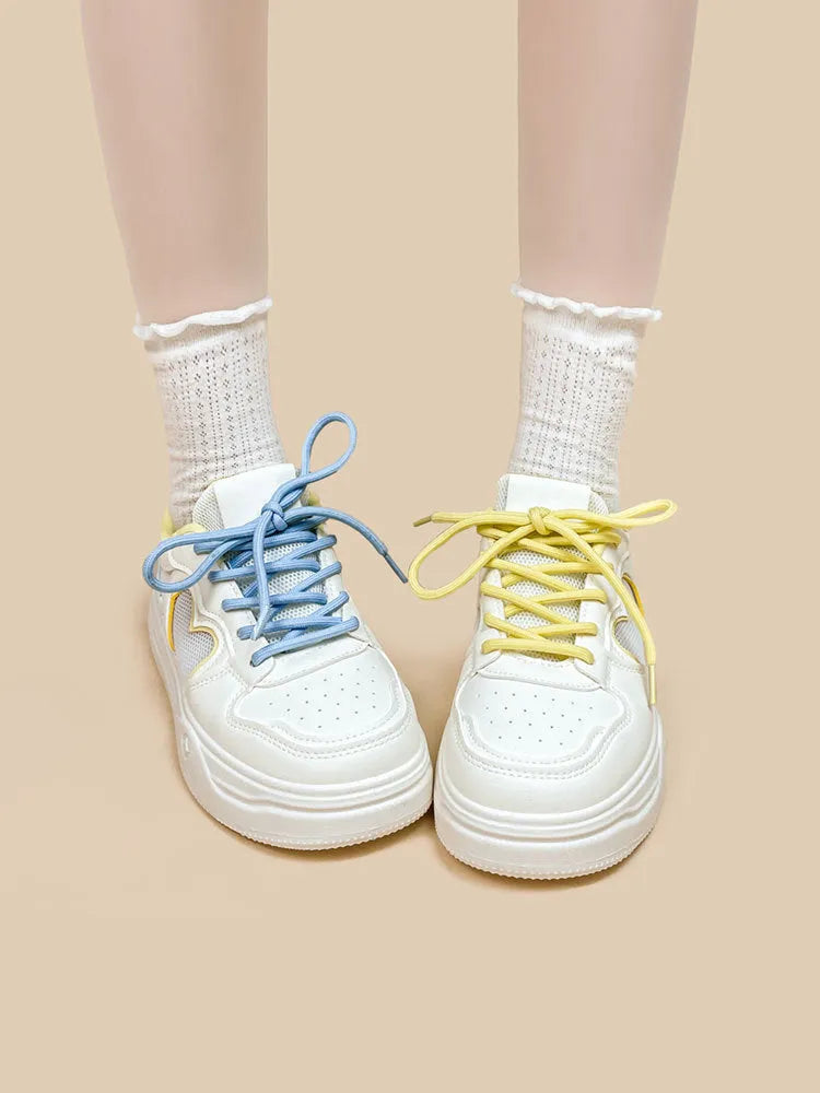 Meow Rabbit Sea Salt Cheese coloured mesh sneakers with lace-up front and rubber sole.