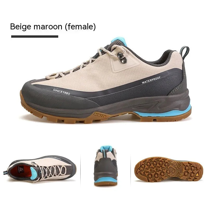 Men's low-top mountain climbing shoes with leather mesh upper and non-slip rubber soles