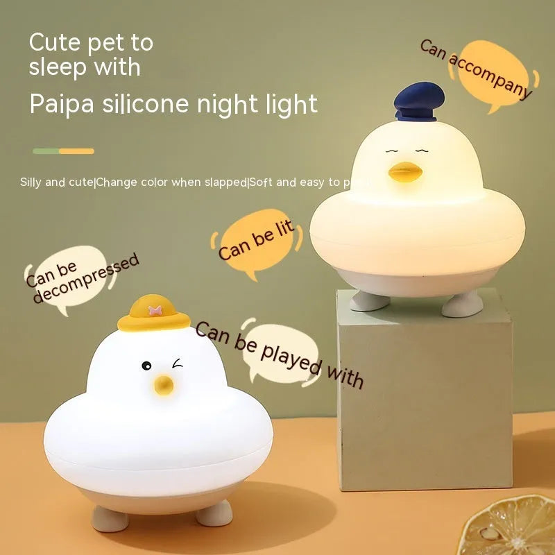 LED silicone pat small night lamp in blue duck design with soft glow