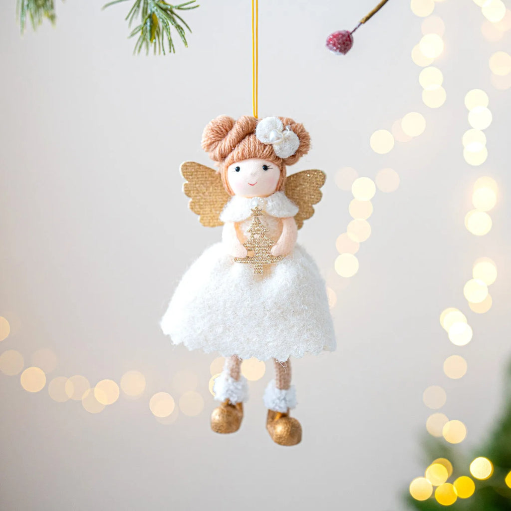 Pink and white cloth angel wings Christmas plush pendant ornament decoration