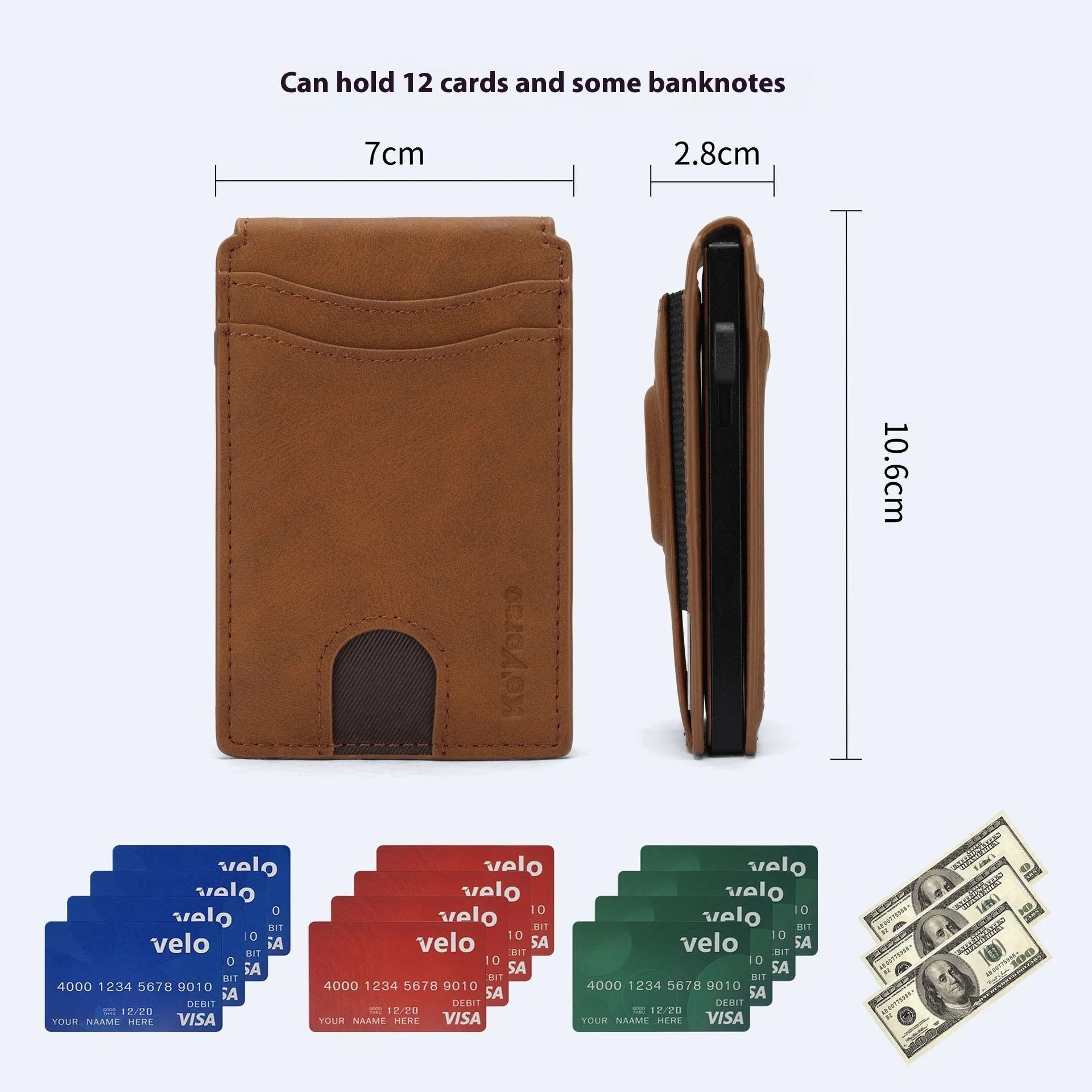 Men's slim RFID-blocking card holder wallet in black microfiber synthetic leather.