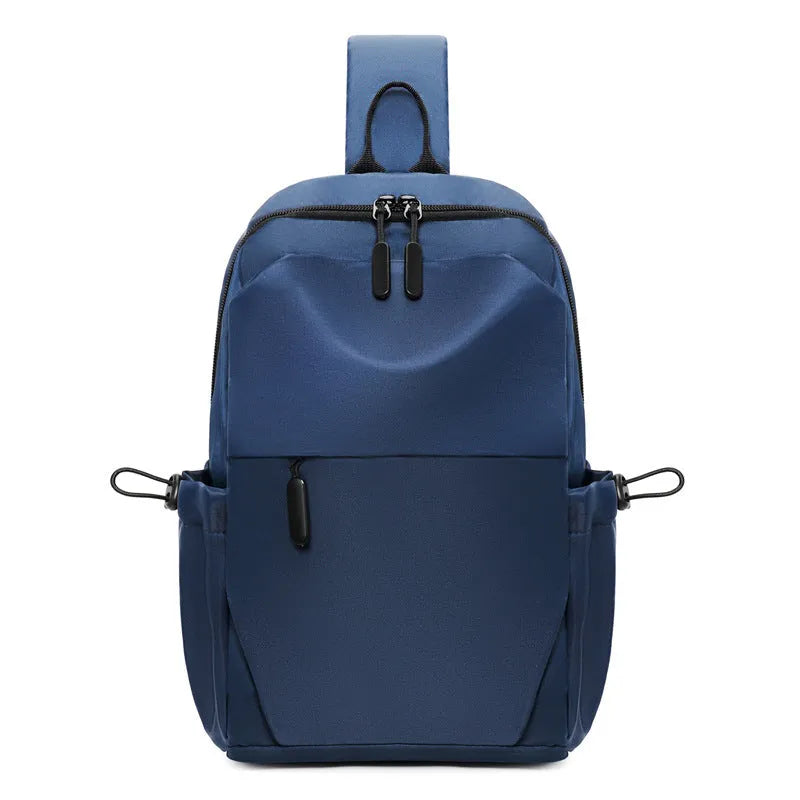 Men's grey waterproof chest bag with shoulder strap showing 33cm height dimensions
