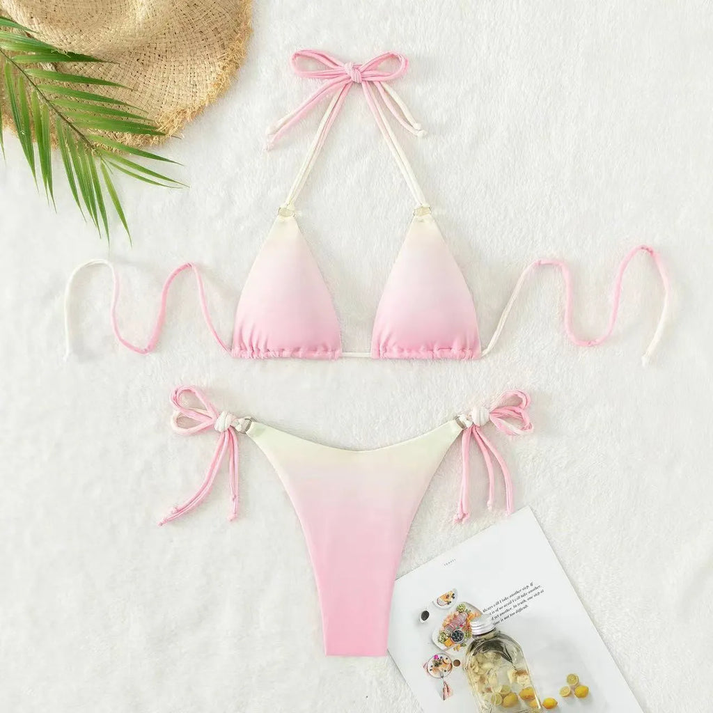 Women's rainbow gradient colour bikini swimsuit with separated top and bottom