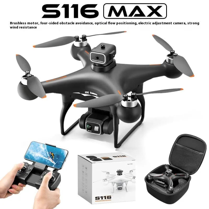 S116 black brushless UAV drone with four-side obstacle avoidance and dual HD cameras