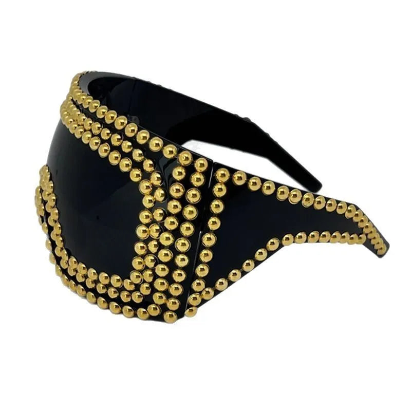 Men's punk sunglasses with large square rim and rivet detailing in silver colour