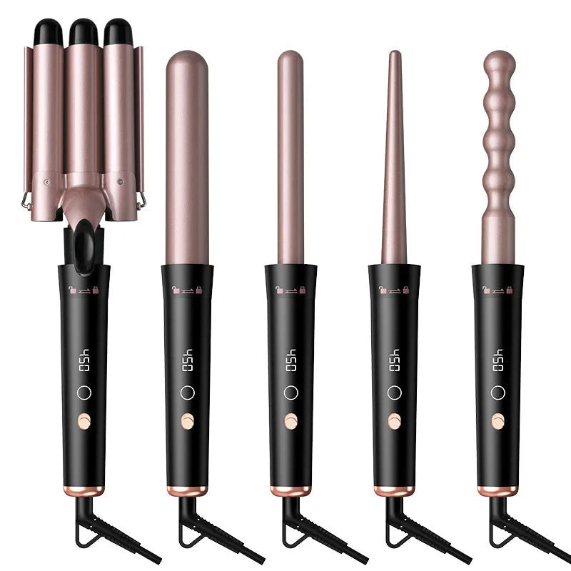 Rose gold tube replacement hair curler with negative ion technology and LCD display screen