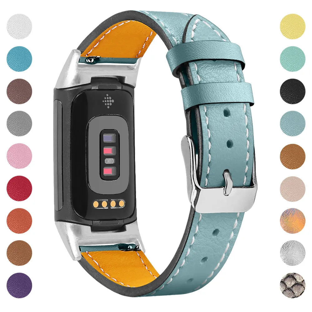 Genuine cowhide leather replacement strap for Fitbit Charge 5 and Charge 6 smart watches