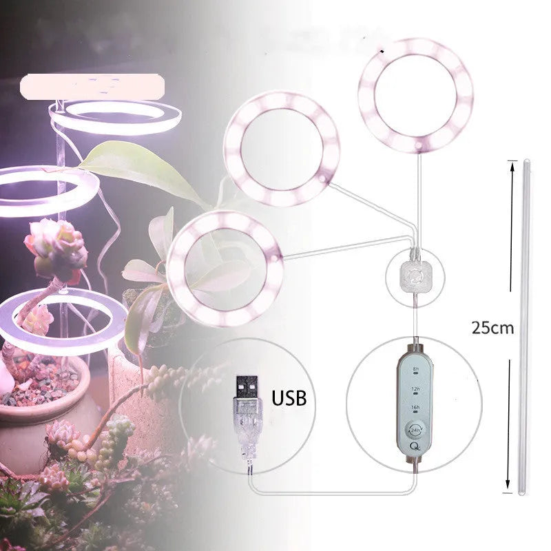 USB LED plant grow light with acrylic stick showing pink/white or yellow colour options
