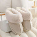 Women's winter plush slippers with artificial wool lining and non-slip PVC soles in various colours
