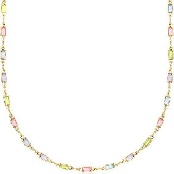 Ladies geometric crystal necklace with adjustable alloy chain and glass pendant in random electroplated colour