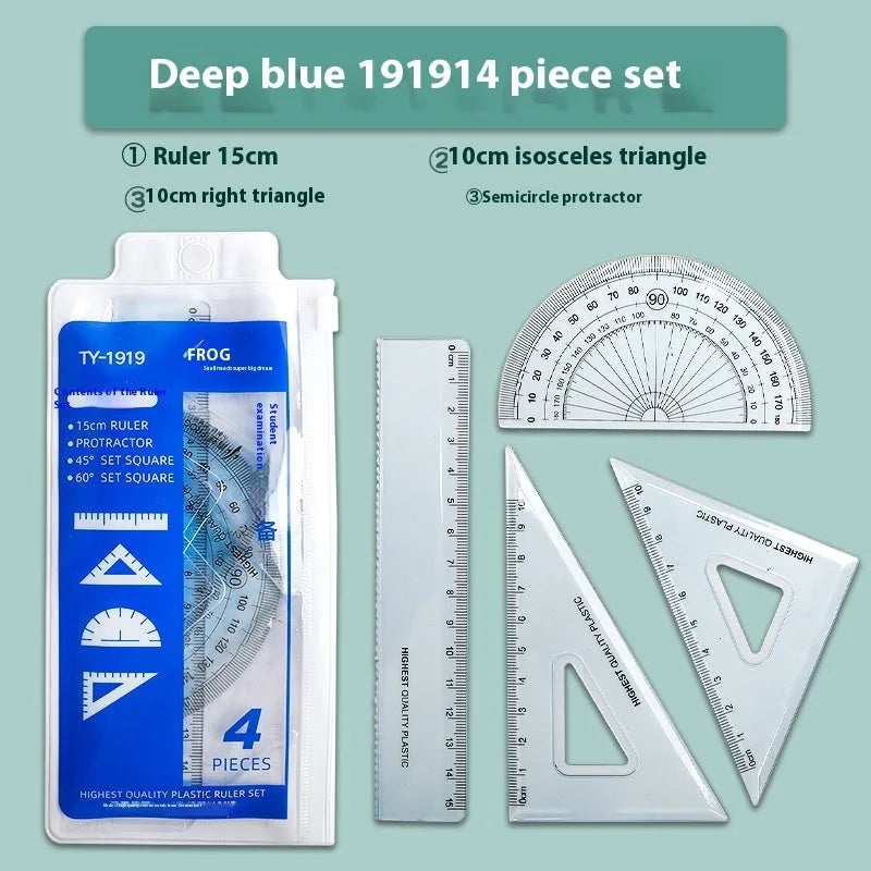 Youpai transparent acrylic ruler set with square and protractor on lined paper.