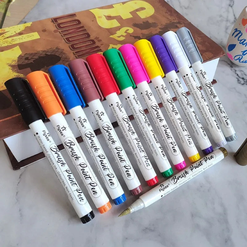 Set of soft head gouache marker pens in a case, showing variety of colours for acrylic painting and lettering.