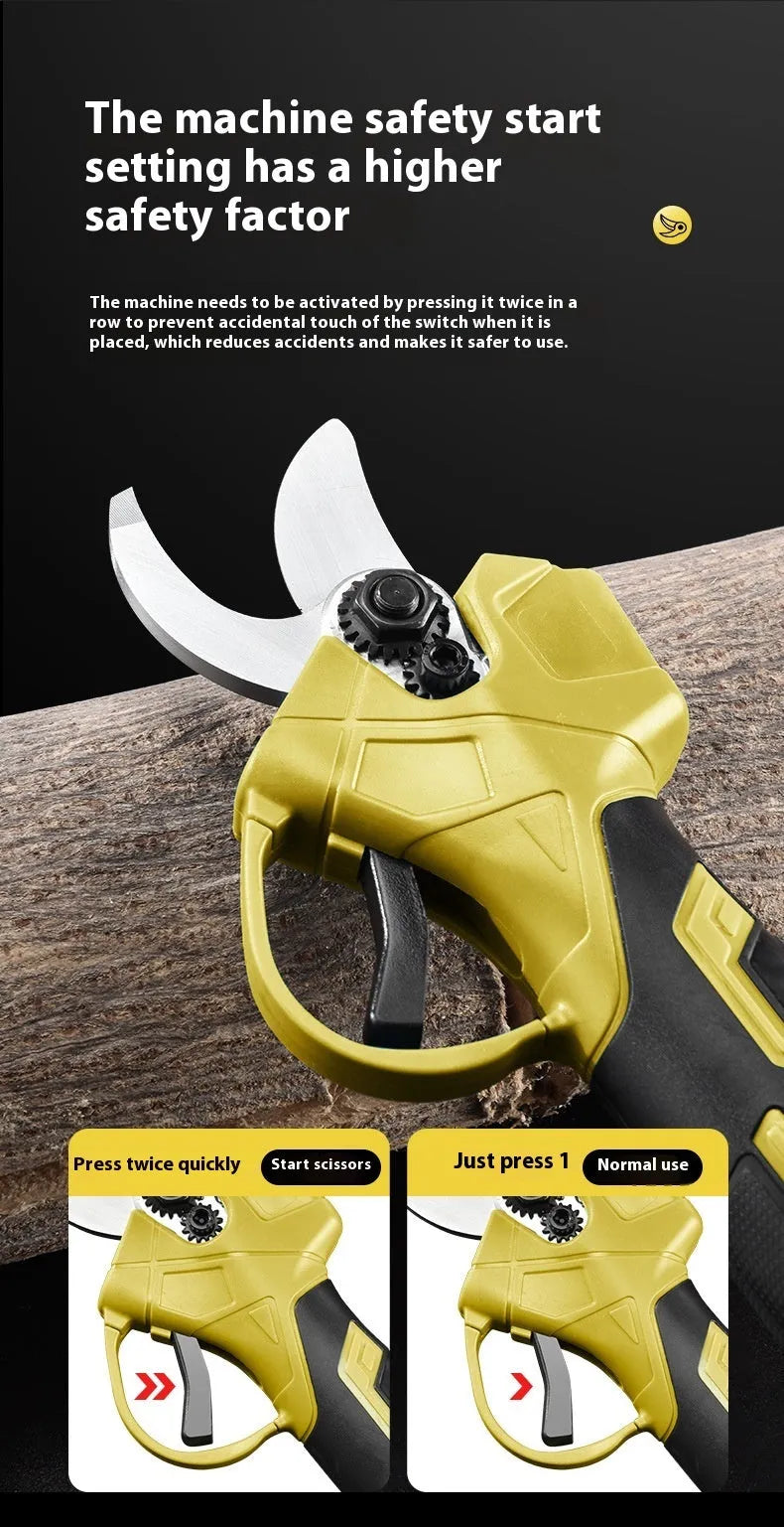 Cordless electric pruning shears with lithium battery in plastic storage case