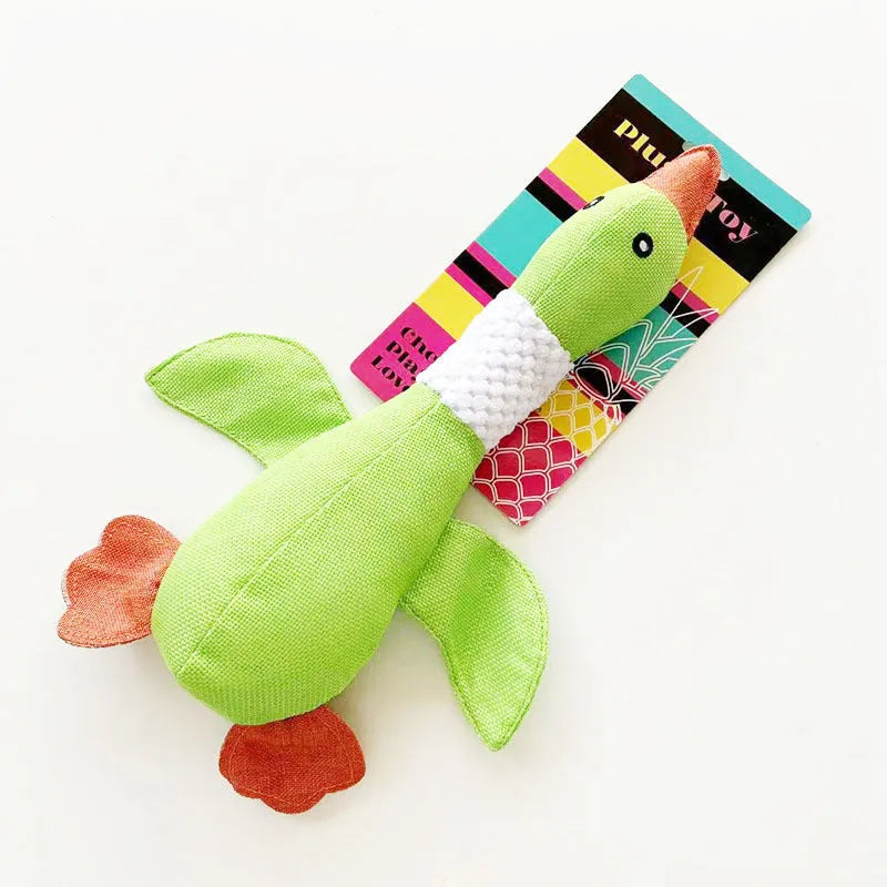 Blue durable duck dog plush toy with squeaker for large breed dogs and teething puppies