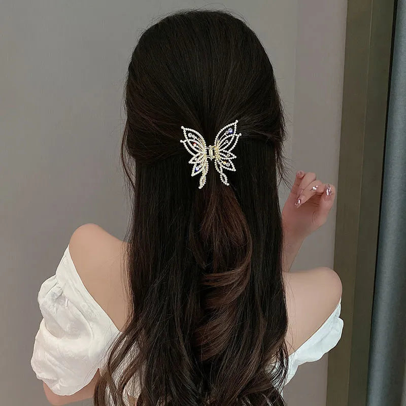 Butterfly decorative barrette hair clip for women in alloy with electroplated finish