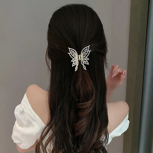 Butterfly decorative barrette hair clip for women in alloy with electroplated finish