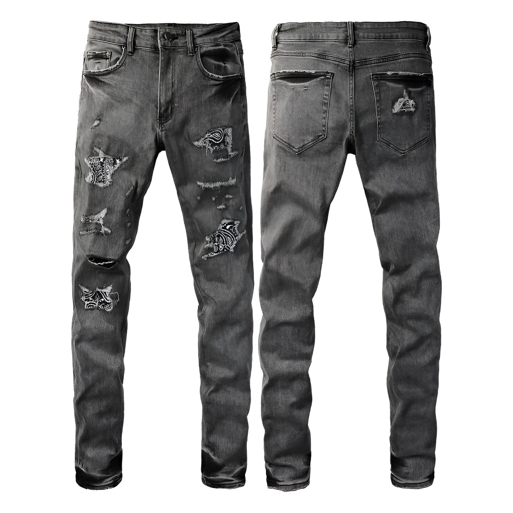 Stretch slim-fit skinny jeans in dark denim with mid waist and zip fly on a model
