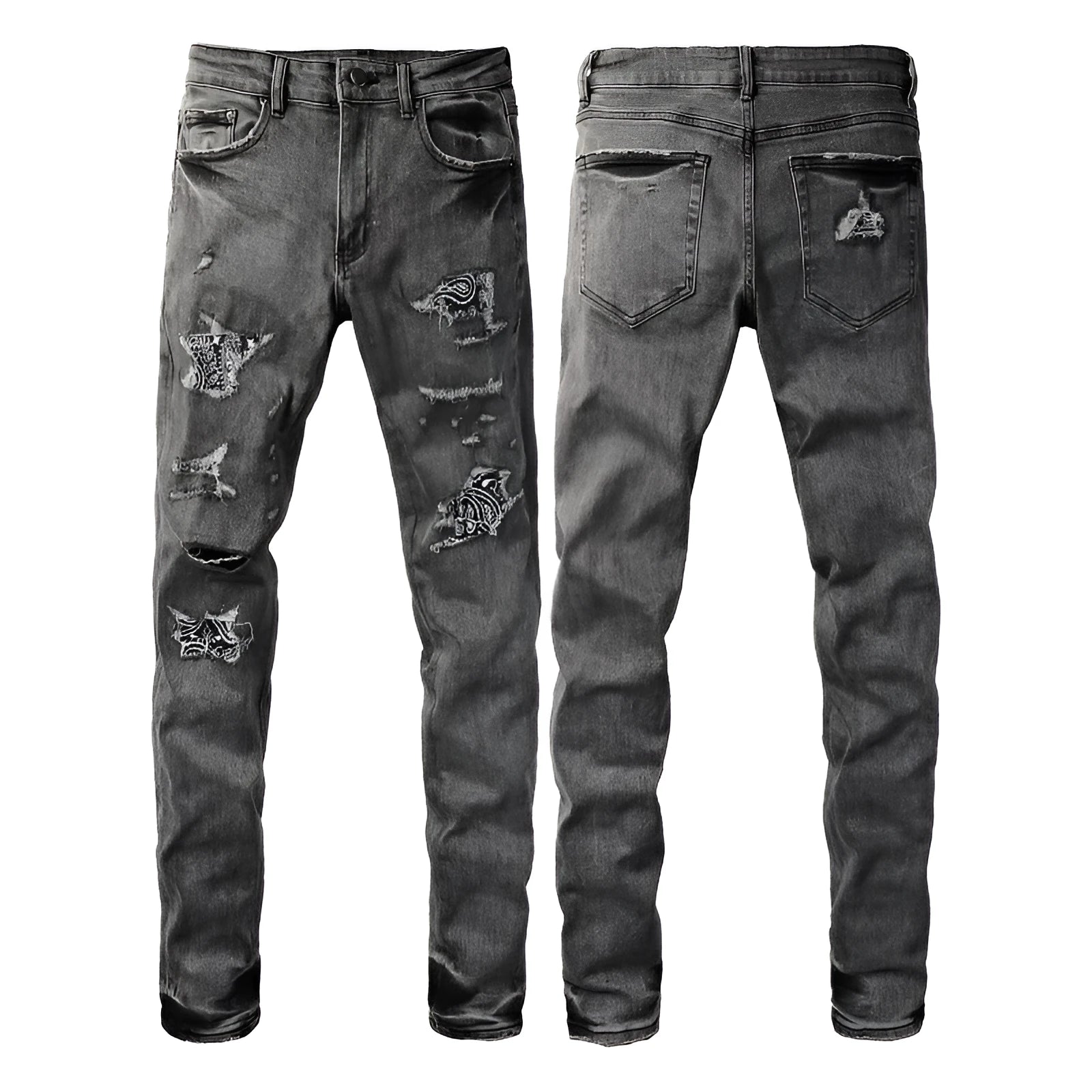 Stretch slim-fit skinny jeans in dark denim with mid waist and zip fly on a model