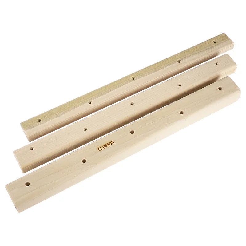 Three solid wooden hangboards for grip strength training in 12cm, 40cm and 50cm lengths
