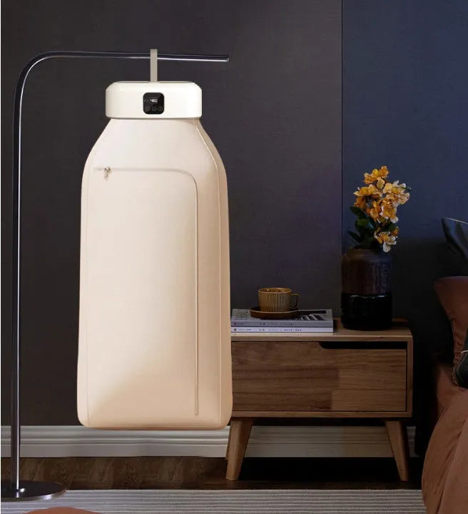 White cylindrical foldable smart dryer with remote control for dormitory laundry drying