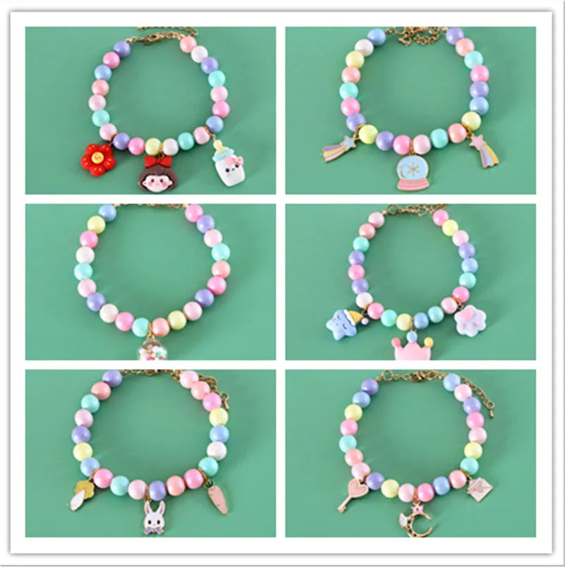 Colourful macaron-themed pet collar and bracelet set for cats, dogs, rabbits in resin with moon, meteor designs