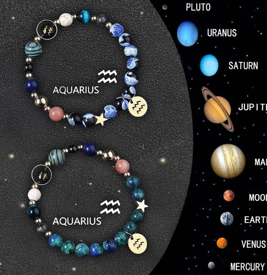 Set of two beaded bracelets made from natural stone, representing Chinese zodiac signs.