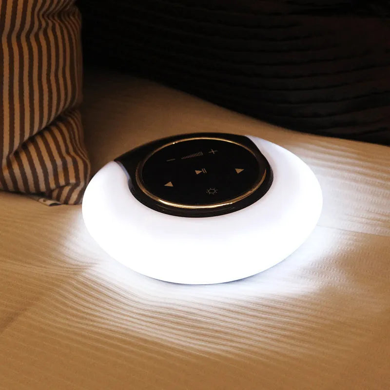 Bluetooth speaker desk lamp with touch controls, foldable design and LED lighting in three colour options