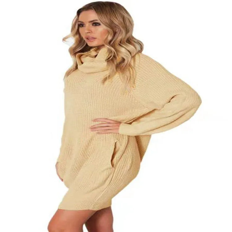 Women's apricot lapel collar sweater with side pockets, loose slim fit on mannequin