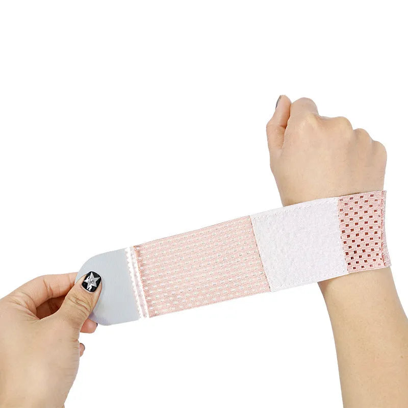 Breathable athletic wristguards in pink, black, and grey colours with elastic wrist support