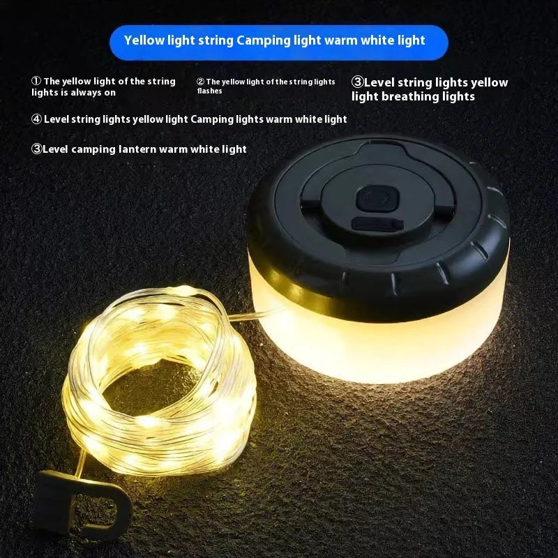 Rechargeable outdoor string lights with 30 LED beads in warm white and colourful lighting modes