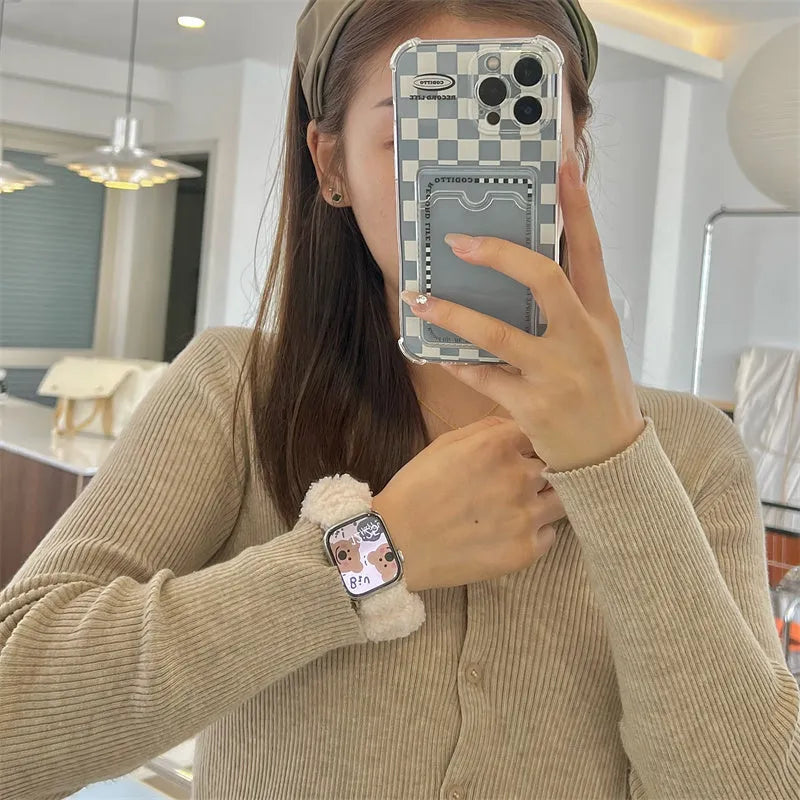 Velvet elastic loop watch strap in brown for Apple Watch 38-45mm