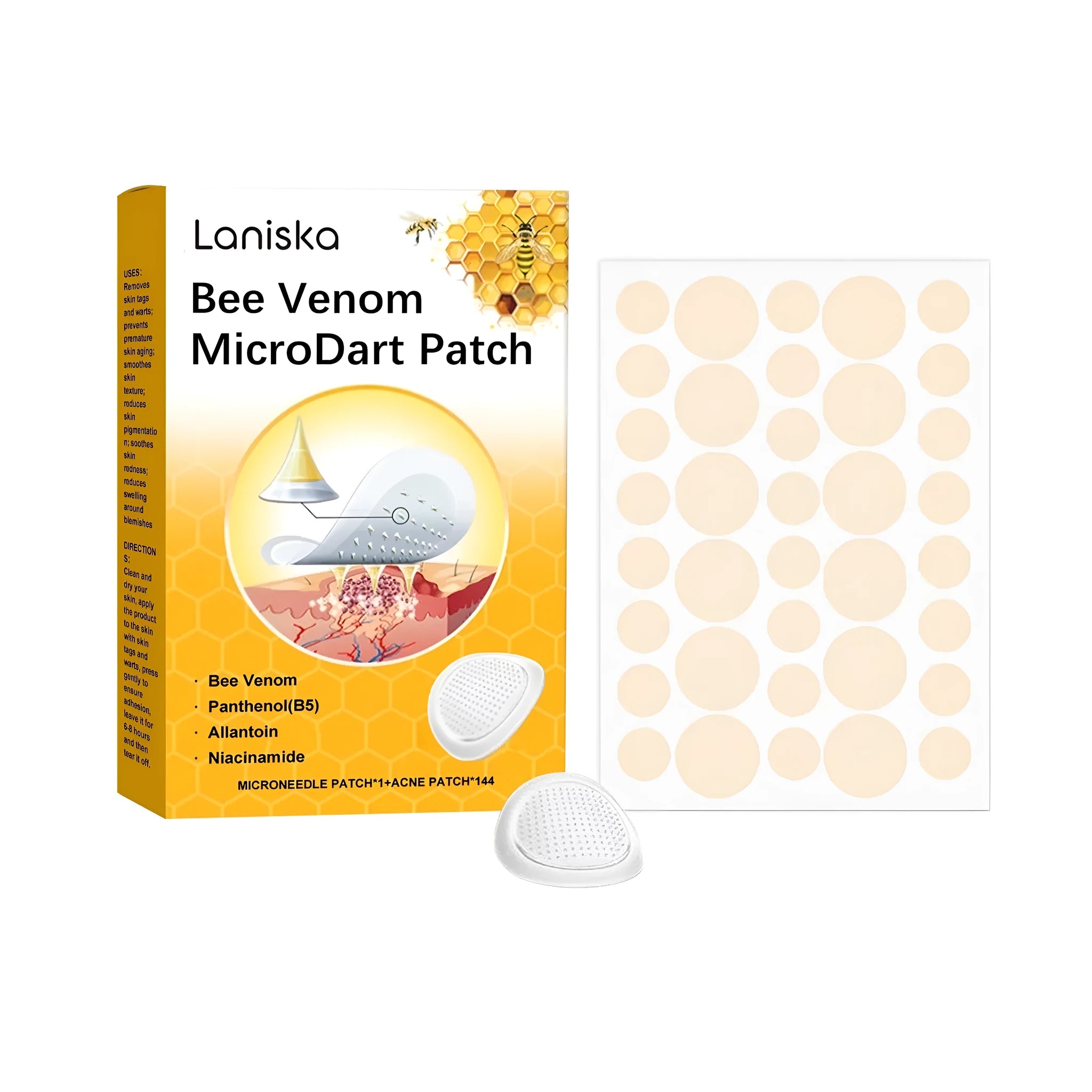 Wart removal microdart patch with bee venom and calcium pantothenate ingredients