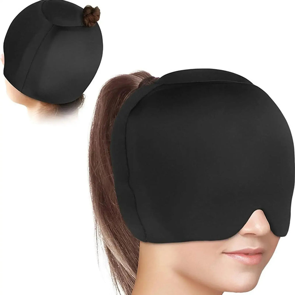 Simple solid colour cold compress cap with fully enclosed design for head cooling applications