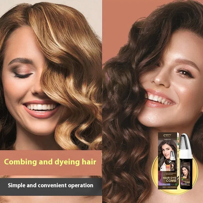 Easy Coloring Comb hair dye kit with 200ml bottle and attached comb applicator in brown, dark brown, or wine red