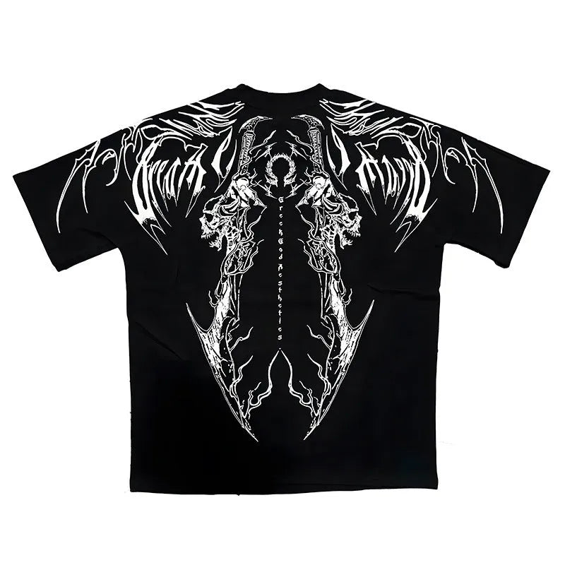 Men's loose fit plus size cotton t-shirt in a dark colour with short sleeves and gilding detail.