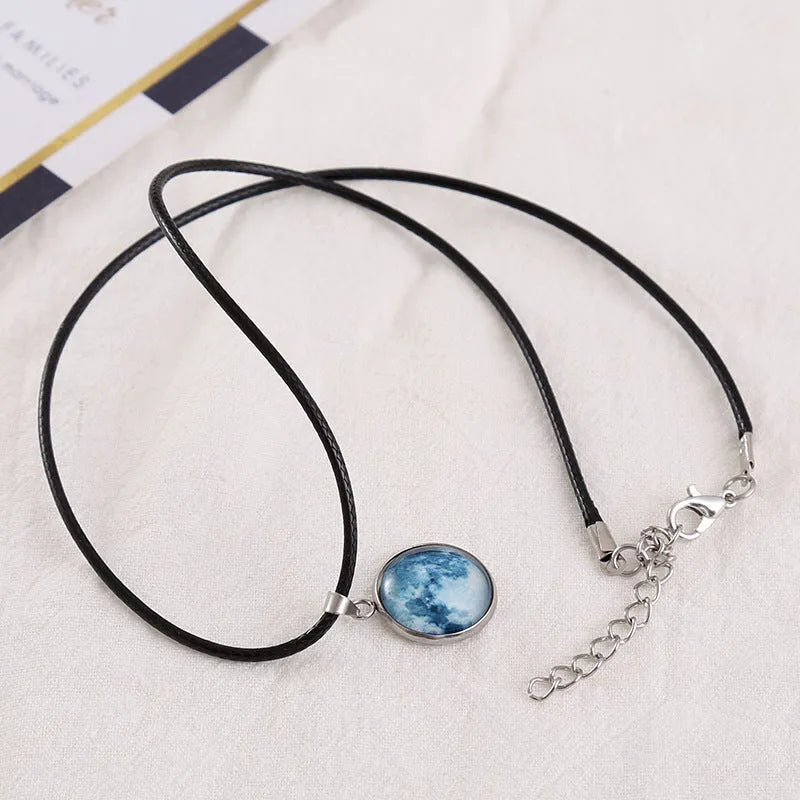 Christmas moon night sky luminous alloy pendant necklace with constellation design on adjustable chain