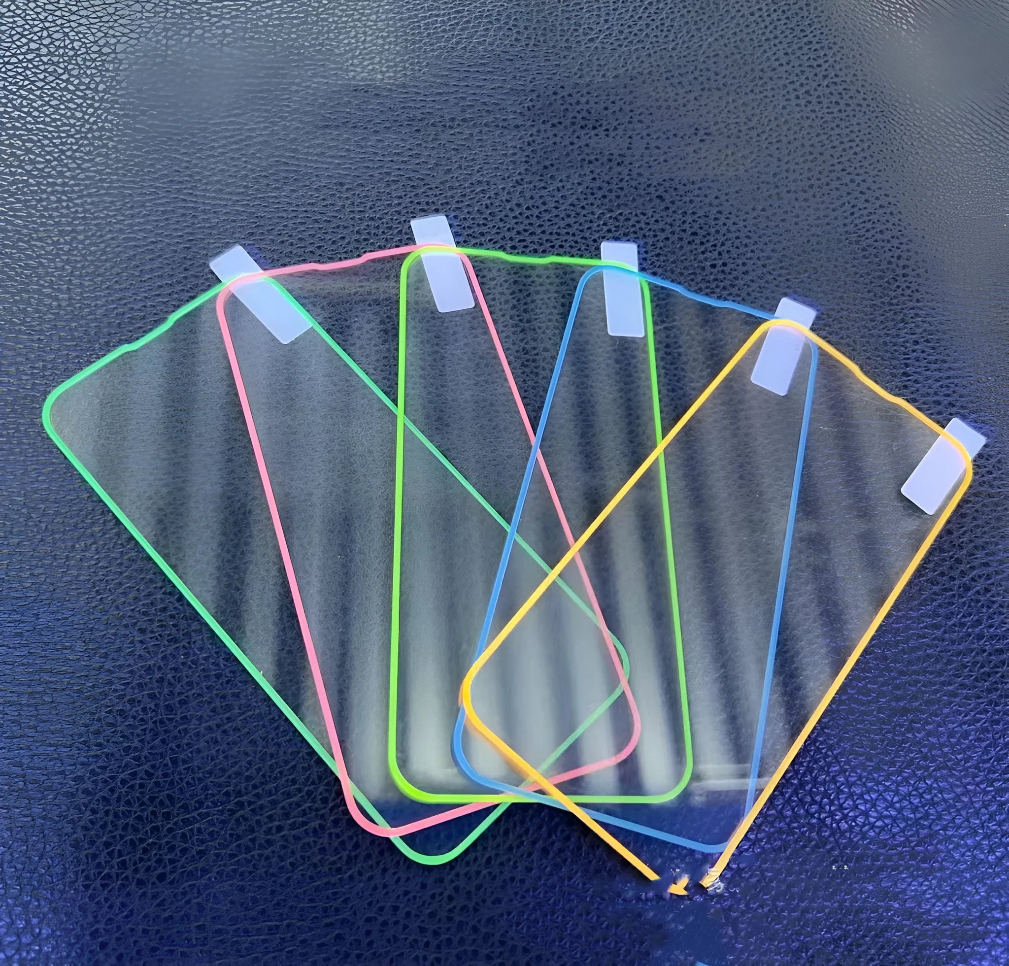 Fluorescent tempered glass screen protector for iPhone with luminous blue edges