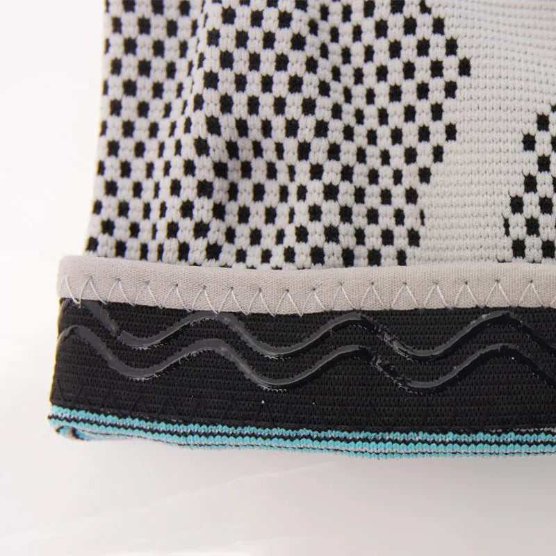 Sky blue elastic fibre knee pad for sports support, shown in size selection S, M, L, XL.