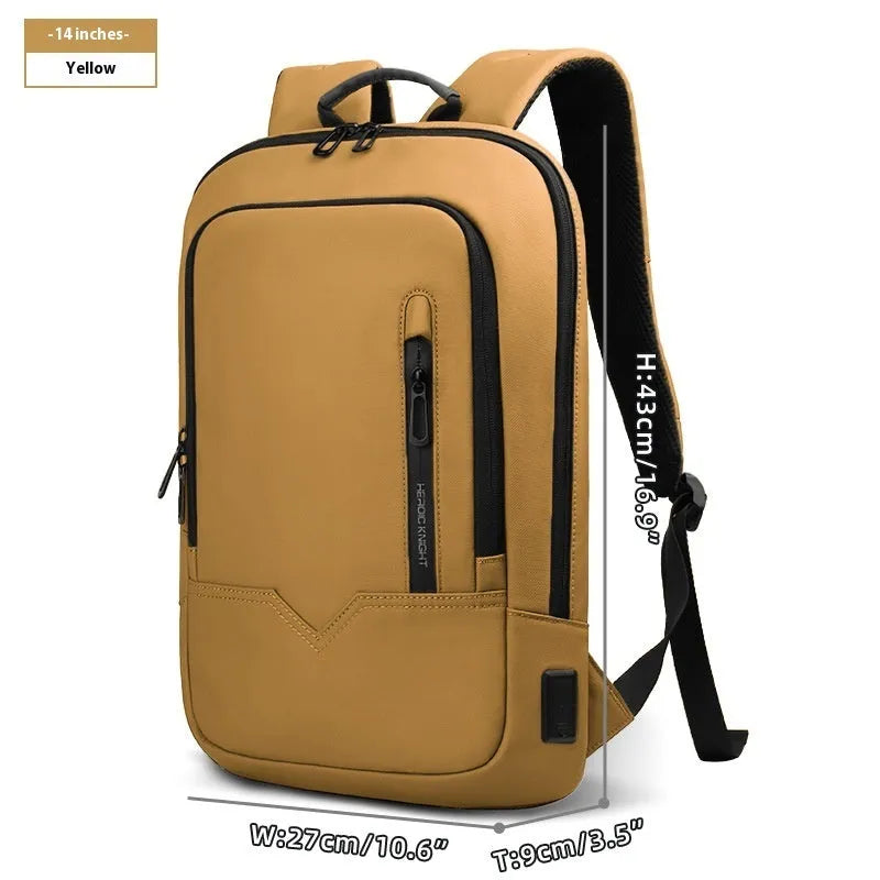 Solid colour lightweight polyester backpack with USB charging port on side, shown in multiple colour options.