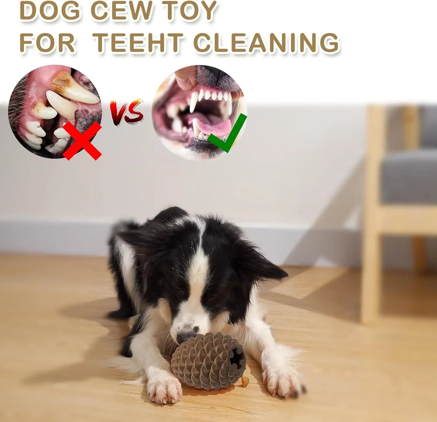 Yellow pine cone-shaped natural rubber dog toy with treat dispenser for medium and large dogs