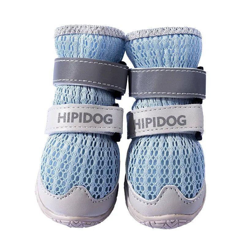 Cartoon style dog shoes in Bondi Blue and Dean Green colours with anti-scald summer protection