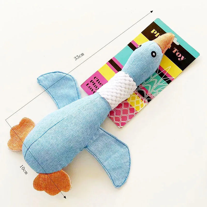 Blue durable duck dog plush toy with squeaker for large breed dogs and teething puppies