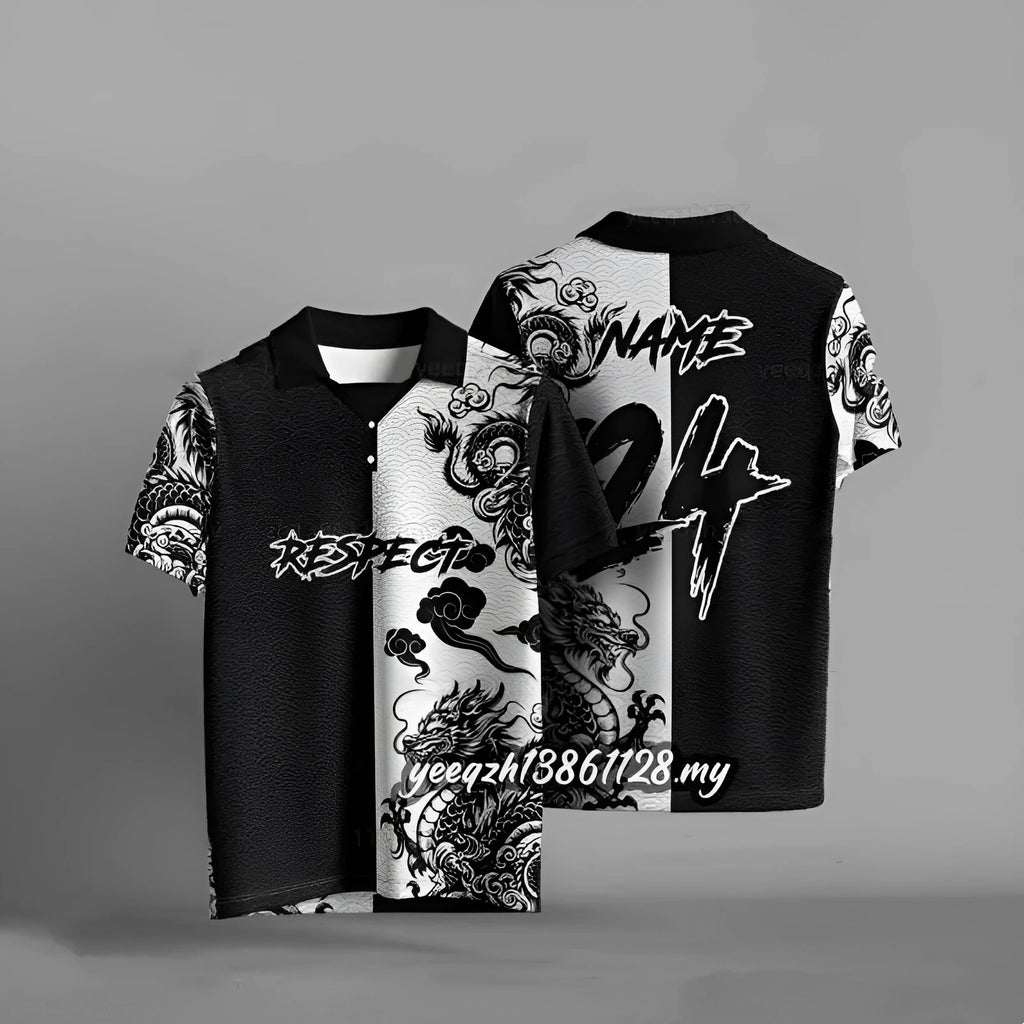 Black loose fit T-shirt with 3D digital printing showing dimensional pattern detail