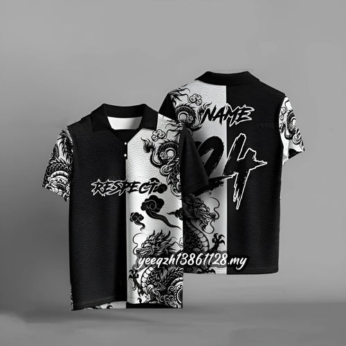 Black loose fit T-shirt with 3D digital printing showing dimensional pattern detail