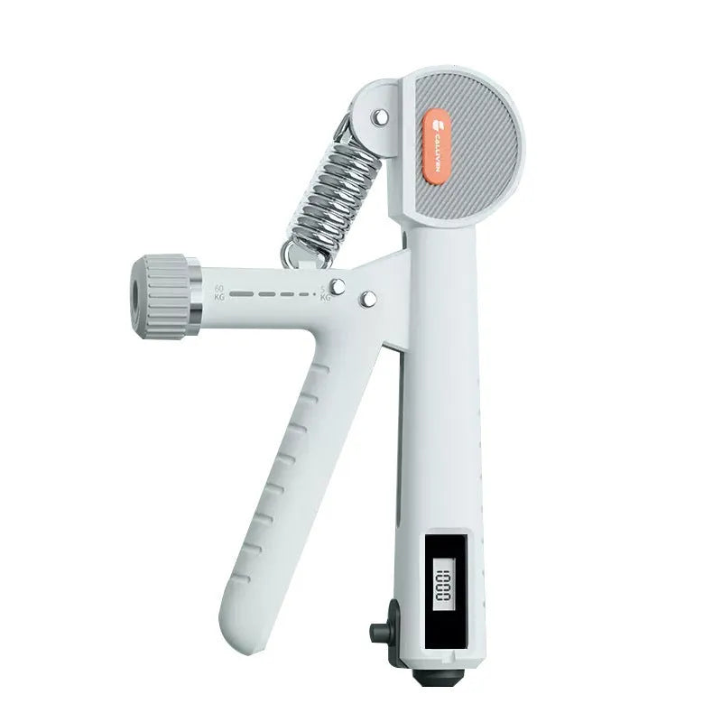 Adjustable spring hand grip exerciser in ABS plastic, shown in multiple colour options on a neutral background.
