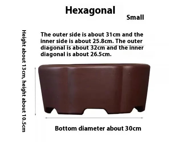 Square purple clay succulent bonsai pot with classical design showing clean lines and natural clay finish