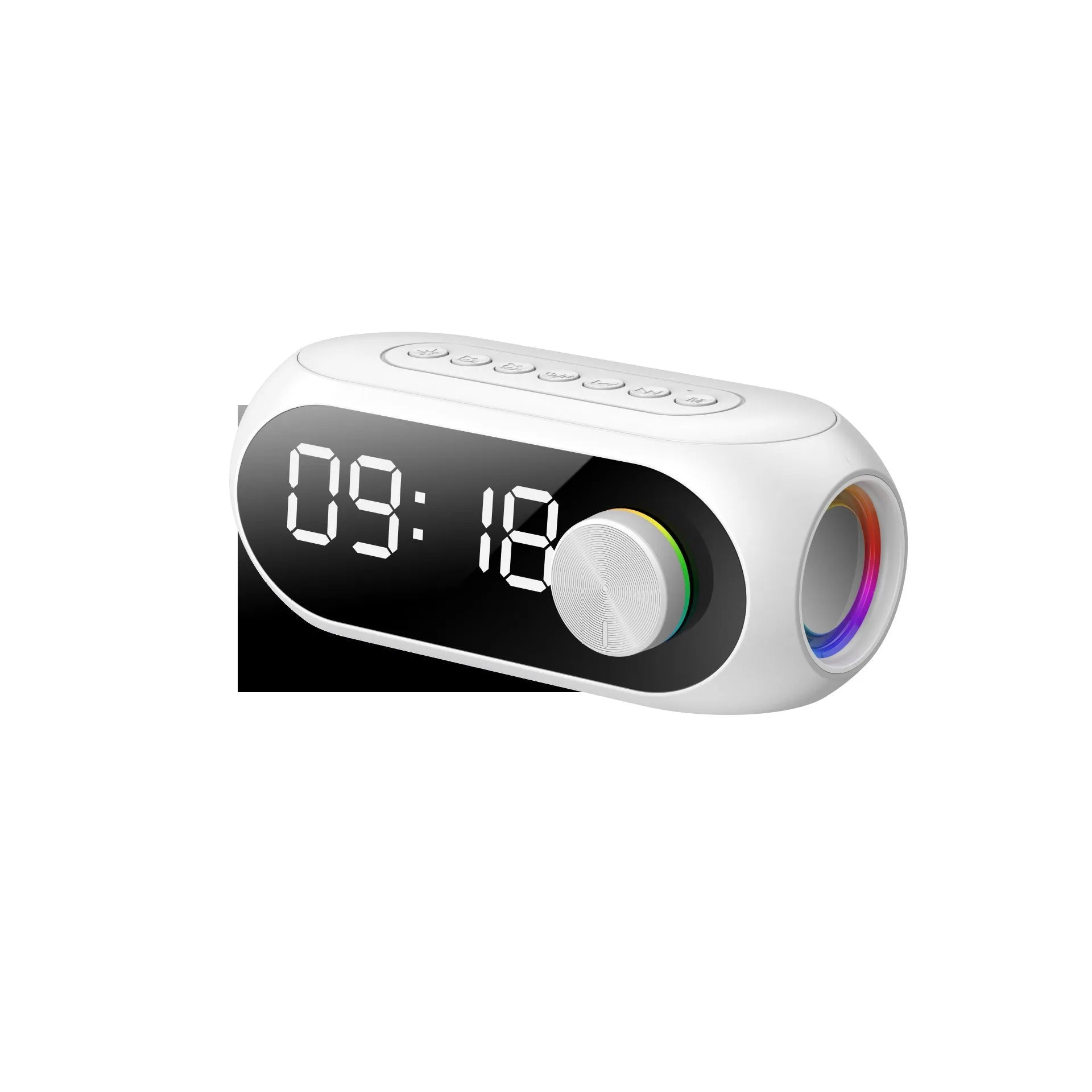 Portable Bluetooth speaker with Extra Bass technology and circular clock design in black colour
